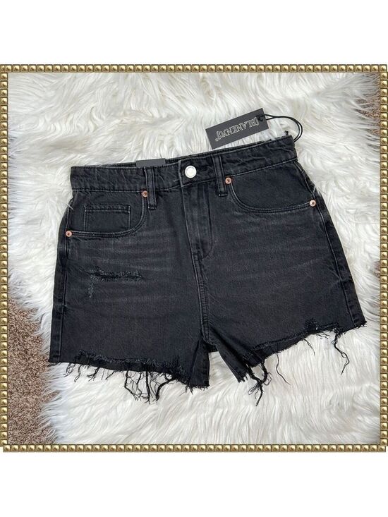 Blank NYC Pants - Blank NYC Reeve High Rise Distressed Black Denim Shorts Size 24
